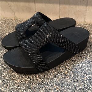 New Fitflop Black Sparkle 7.5  Marli Slide Sandals  $110